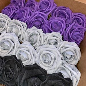25 Count | Purple Silver Black White Roses Wedding Bouquet Centerpiece Decor New